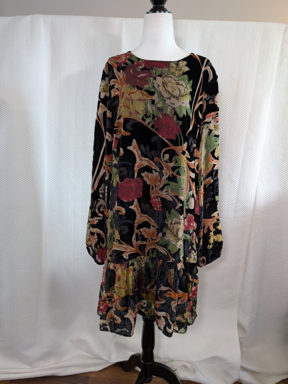 ABS Collection Burnout Velvet Black Floral Dress Tapestry Dark Romantic Size 12